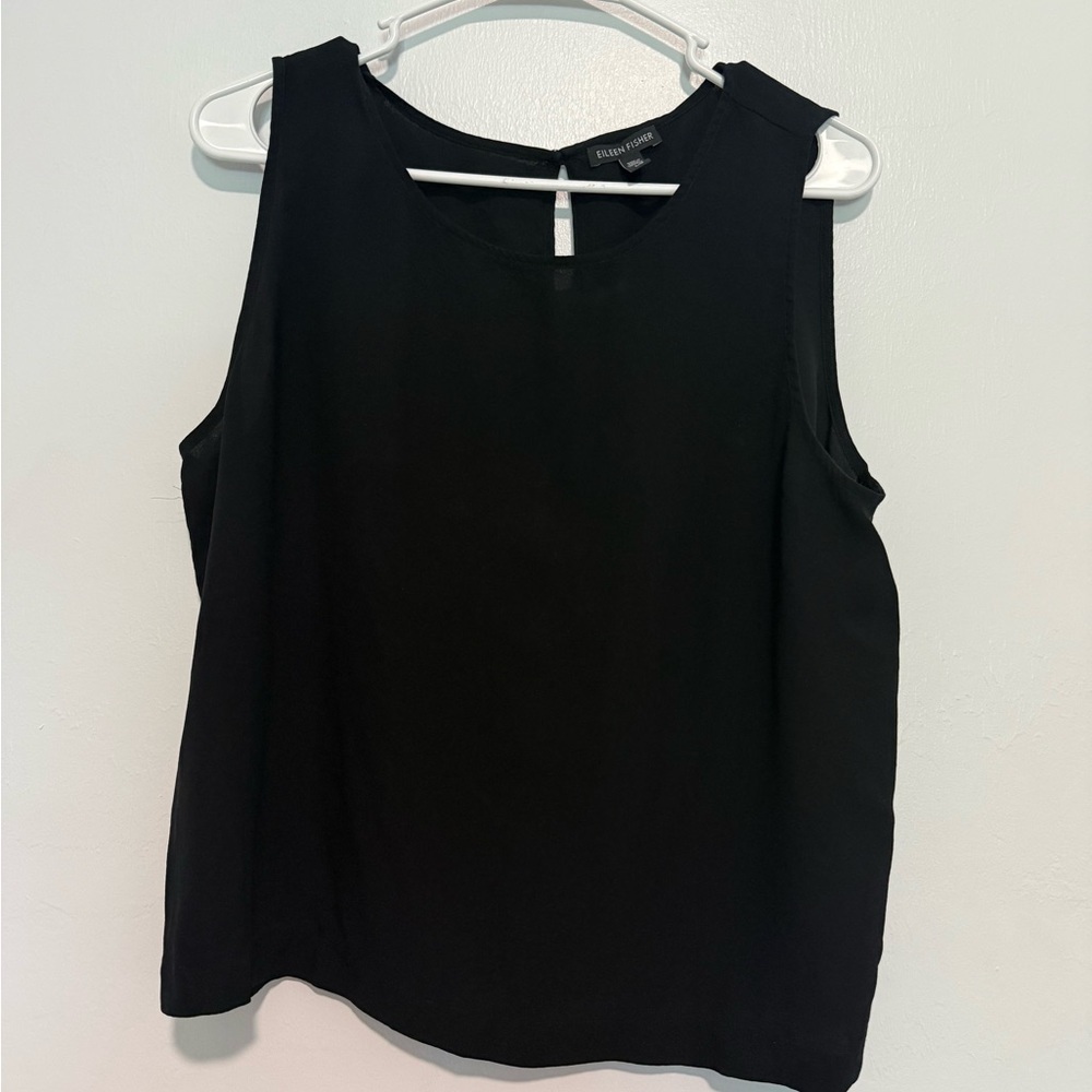 Eileen Fisher 100% Silk Tank Top  Black Boxy Size Large